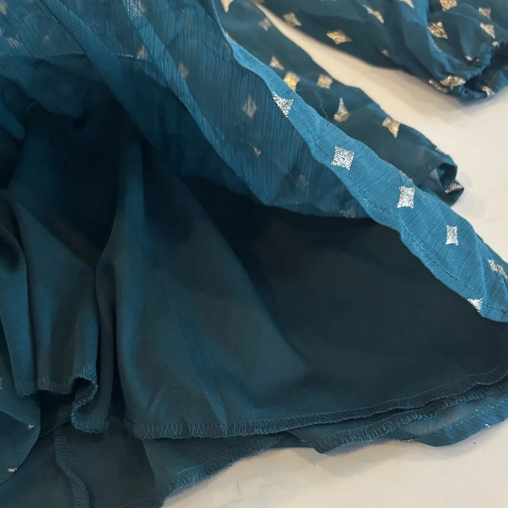 NWOT, Elegant Kids Dress in Teal with Gold Patterns